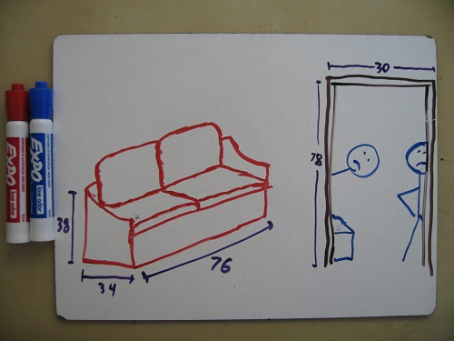 All dimensions in this post, I assure you, are totally fabricated. But it's true that the numbers said the couch wouldn't fit.