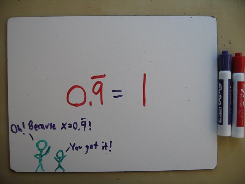 This proof, by the way, can be generalized into a nice method for finding the fraction form of any repeating decimal.