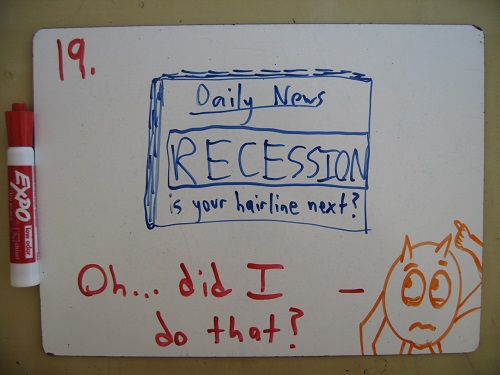 "Depression" began as a euphemism for "panic." Then "recession" arrived as a euphemism for "depression." I'd expect "hiccup" to be next, except that "hiccup" is already a terrifying word.