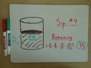 Our sips are quickly getting smaller. That last sip was just 1/40 of the cup--a surprisingly reasonable amount.