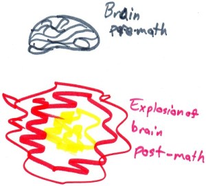 "Contest: summarize math in three words." "Explosion of brain." "We have a winner!"